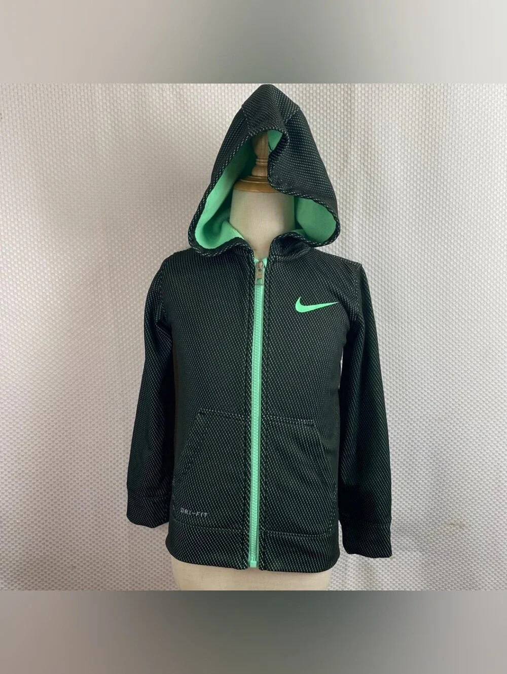 : Nike Kids Dri-Fit Full Zip Hoodie Black Neon Green Mesh Size 3T 3 Years